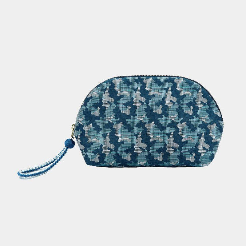 [POUCH] NISHIJIN SILK SHELL-SHAPED POUCH CAMOUFLAGE GLEN CHECK WITH KYO-KUMIHIMO (BLUE) | NISHIJIN TEXTILES | ATELIER KYOTO NISHIJIN