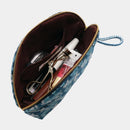 [POUCH] NISHIJIN SILK SHELL-SHAPED POUCH CAMOUFLAGE GLEN CHECK WITH KYO-KUMIHIMO (BLUE) | NISHIJIN TEXTILES | ATELIER KYOTO NISHIJIN