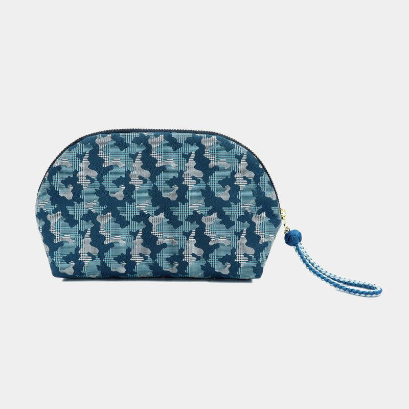 [POUCH] NISHIJIN SILK SHELL-SHAPED POUCH CAMOUFLAGE GLEN CHECK WITH KYO-KUMIHIMO (BLUE) | NISHIJIN TEXTILES | ATELIER KYOTO NISHIJIN