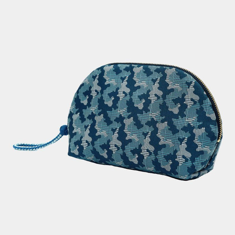 [POUCH] NISHIJIN SILK SHELL-SHAPED POUCH CAMOUFLAGE GLEN CHECK WITH KYO-KUMIHIMO (BLUE) | NISHIJIN TEXTILES | ATELIER KYOTO NISHIJIN