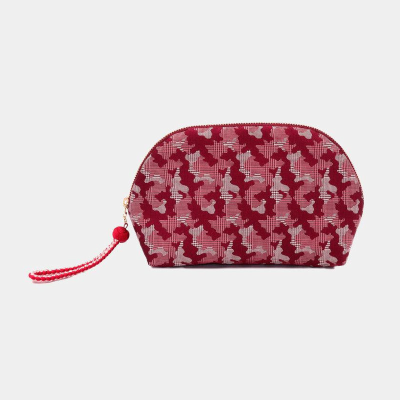 [POUCH] NISHIJIN SILK SHELL-SHAPED POUCH CAMOUFLAGE GLEN CHECK WITH KYO-KUMIHIMO (RED) | NISHIJIN TEXTILES | ATELIER KYOTO NISHIJIN