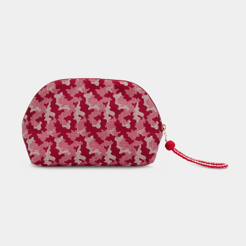 [POUCH] NISHIJIN SILK SHELL-SHAPED POUCH CAMOUFLAGE GLEN CHECK WITH KYO-KUMIHIMO (RED) | NISHIJIN TEXTILES | ATELIER KYOTO NISHIJIN