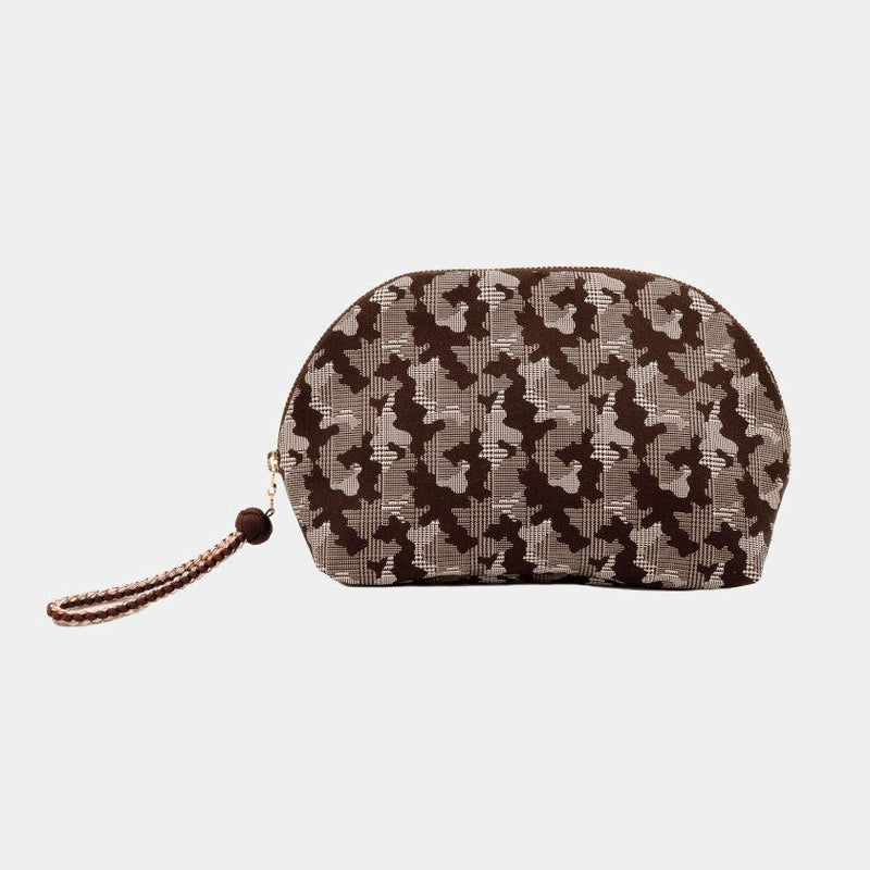 [POUCH] NISHIJIN SILK SHELL-SHAPED POUCH CAMOUFLAGE GLEN CHECK WITH KYO-KUMIHIMO (BROWN) | NISHIJIN TEXTILES | ATELIER KYOTO NISHIJIN