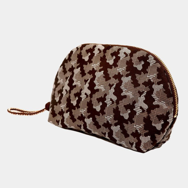 [POUCH] NISHIJIN SILK SHELL-SHAPED POUCH CAMOUFLAGE GLEN CHECK WITH KYO-KUMIHIMO (BROWN) | NISHIJIN TEXTILES | ATELIER KYOTO NISHIJIN