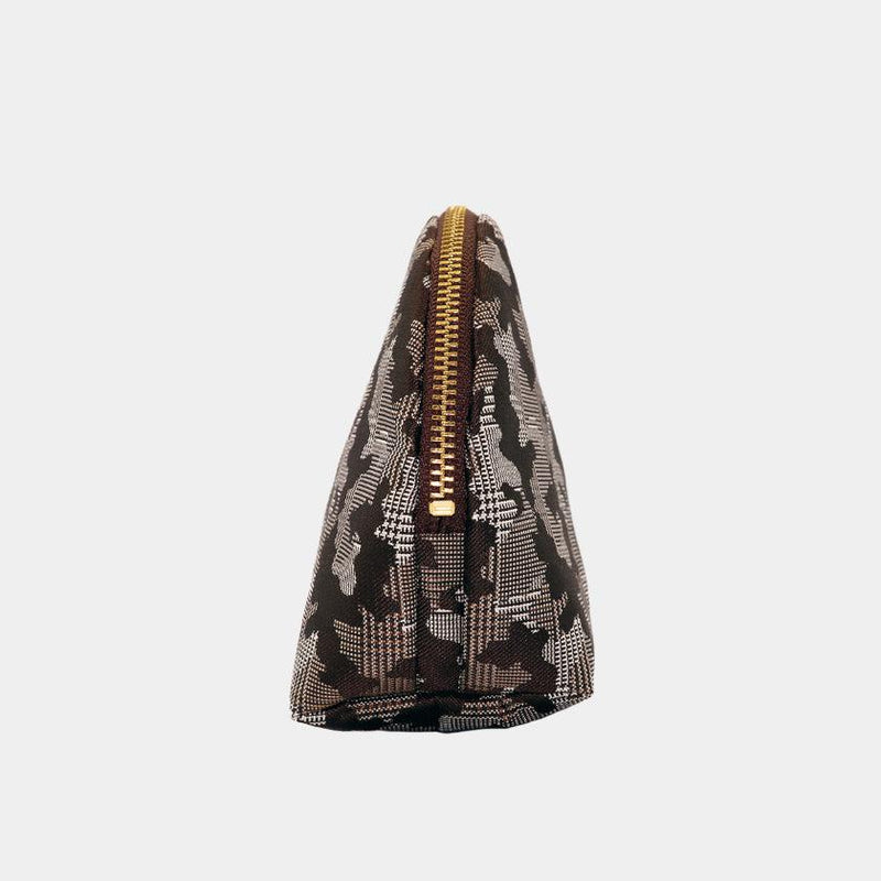 [POUCH] NISHIJIN SILK SHELL-SHAPED POUCH CAMOUFLAGE GLEN CHECK WITH KYO-KUMIHIMO (BROWN) | NISHIJIN TEXTILES | ATELIER KYOTO NISHIJIN