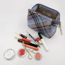 [POUCH] WATER-REPELLENT NISHIJIN SILK ZIPPER-CLASP ACCESSORY POUCH MULTI-CHECK (SKY BLUE) | NISHIJIN TEXTILES | ATELIER KYOTO NISHIJIN