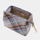 [POUCH] WATER-REPELLENT NISHIJIN SILK ZIPPER-CLASP ACCESSORY POUCH MULTI-CHECK (SKY BLUE) | NISHIJIN TEXTILES | ATELIER KYOTO NISHIJIN