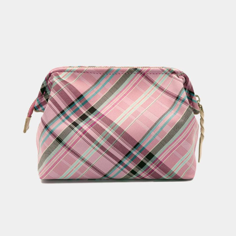 [POUCH] WATER-REPELLENT NISHIJIN SILK ZIPPER-CLASP ACCESSORY POUCH MULTI-CHECK (ROSE PINK) | NISHIJIN TEXTILES | ATELIER KYOTO NISHIJIN