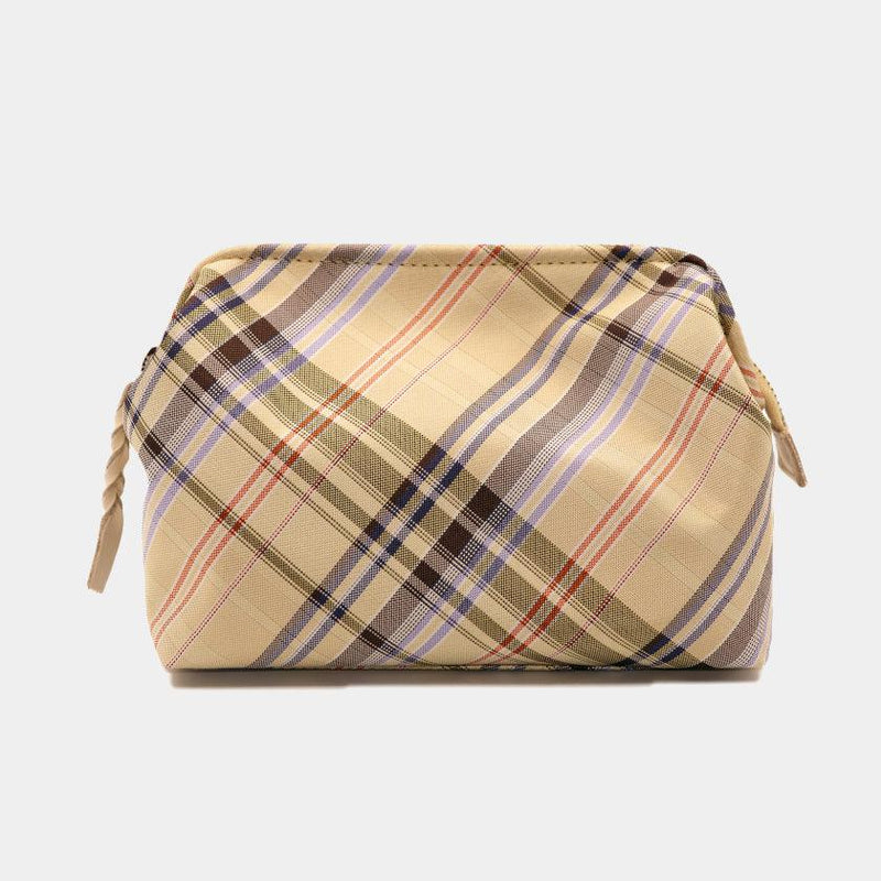 [POUCH] WATER-REPELLENT NISHIJIN SILK ZIPPER-CLASP ACCESSORY POUCH MULTI-CHECK (LIGHT YELLOW) | NISHIJIN TEXTILES | ATELIER KYOTO NISHIJIN