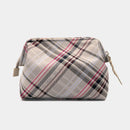 [POUCH] WATER-REPELLENT NISHIJIN SILK ZIPPER-CLASP ACCESSORY POUCH MULTI-CHECK (ASH GRAY) | NISHIJIN TEXTILES | ATELIER KYOTO NISHIJIN