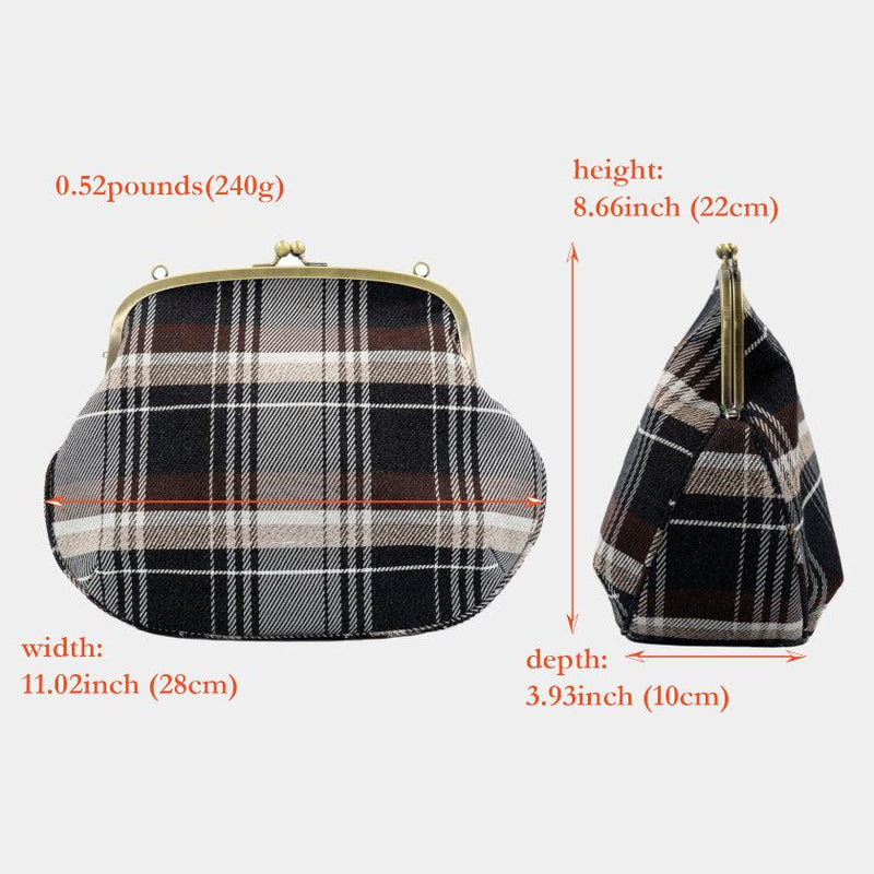 [SHOULDER BAG] WATER-REPELLENT NISHIJIN SILK CLASP GAMA-GUCHI WITH TARTAN CHECK (CHARCOAL BLACK) | NISHIJIN TEXTILES | ATELIER KYOTO NISHIJIN