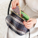 [SHOULDER BAG] WATER-REPELLENT NISHIJIN SILK CLASP GAMA-GUCHI WITH TARTAN CHECK (CHARCOAL BLACK) | NISHIJIN TEXTILES | ATELIER KYOTO NISHIJIN