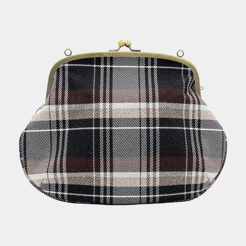 [SHOULDER BAG] WATER-REPELLENT NISHIJIN SILK CLASP GAMA-GUCHI WITH TARTAN CHECK (CHARCOAL BLACK) | NISHIJIN TEXTILES | ATELIER KYOTO NISHIJIN