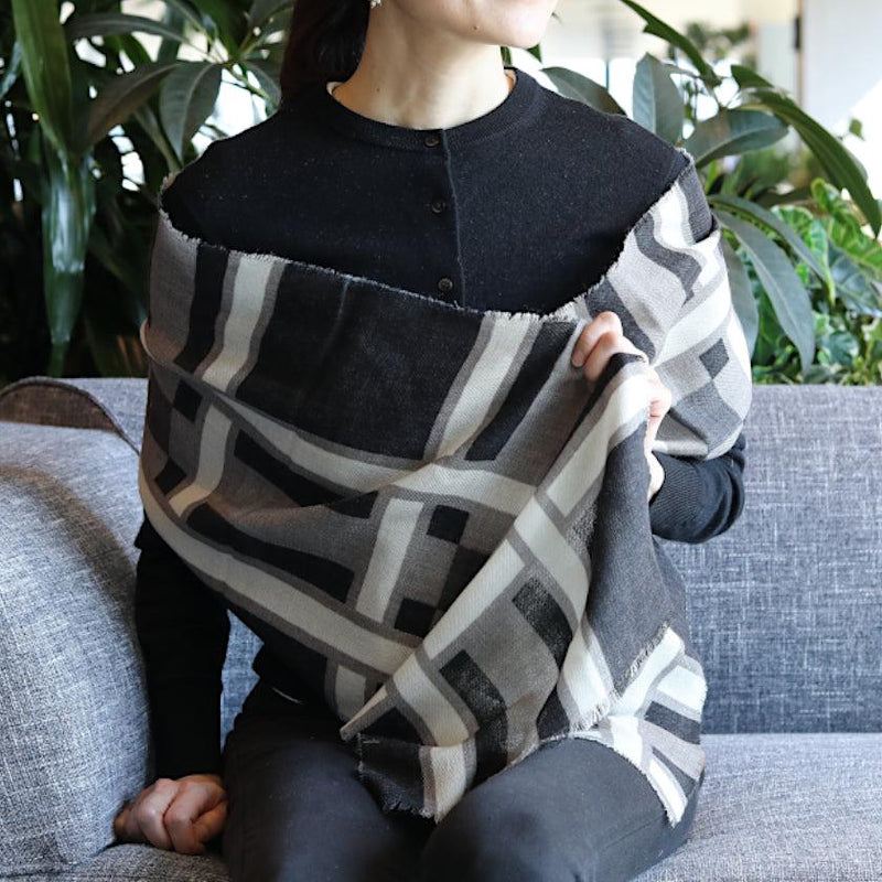 [SCARF] LARGE LATTICE (BLACK BEIGE) S | KYO YUZEN DYEING | NOGIGUCHI KIHEI