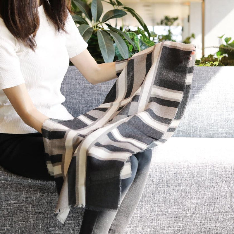 [SCARF] LARGE LATTICE (BLACK BEIGE) S | KYO YUZEN DYEING | NOGIGUCHI KIHEI