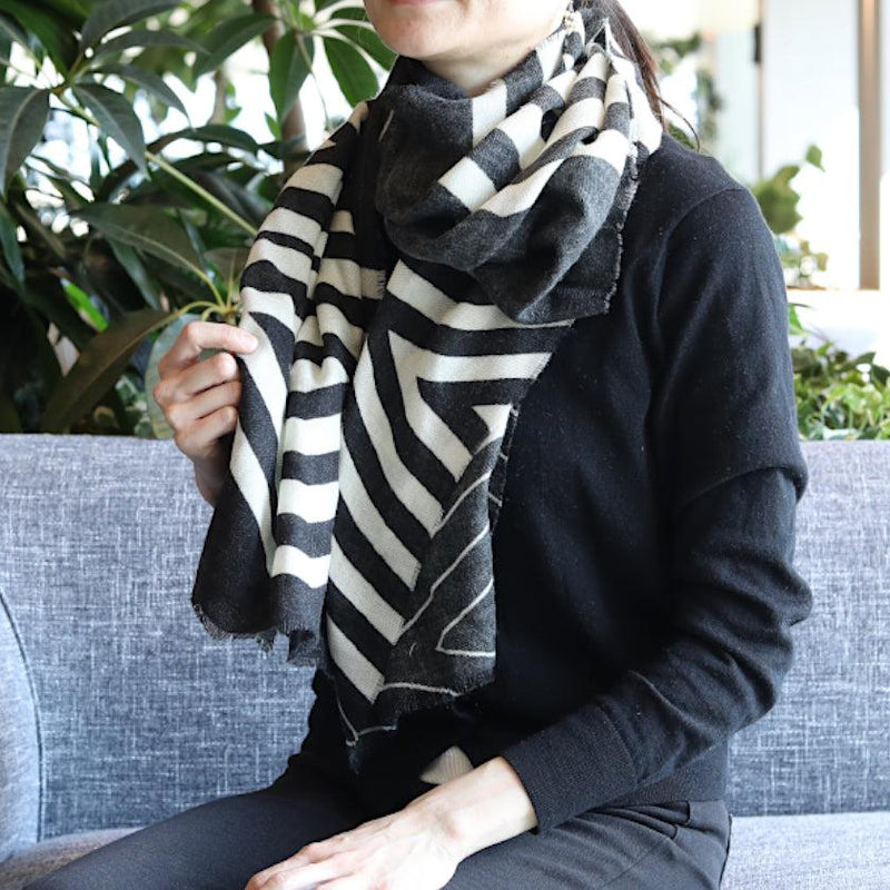 [圍巾] Irekobishi（黑白）| Kyo Yuzen染色| Nogiguchi Kihei