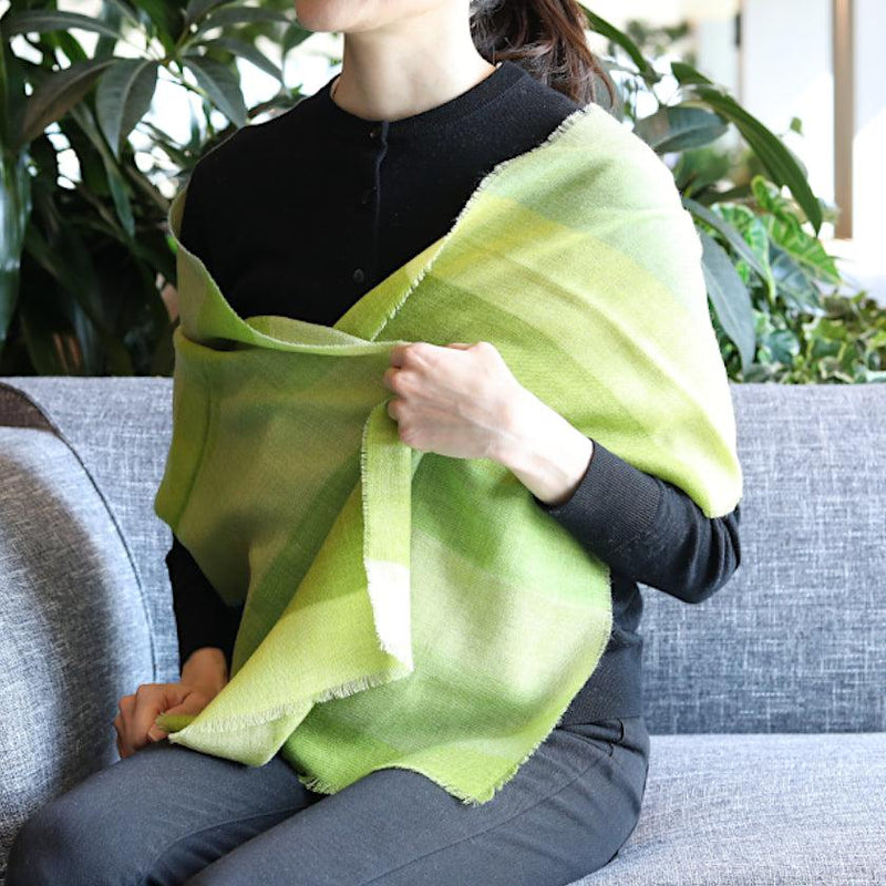 [圍巾]條紋（抹茶陰影）S | Kyo Yuzen染色| Nogiguchi Kihei