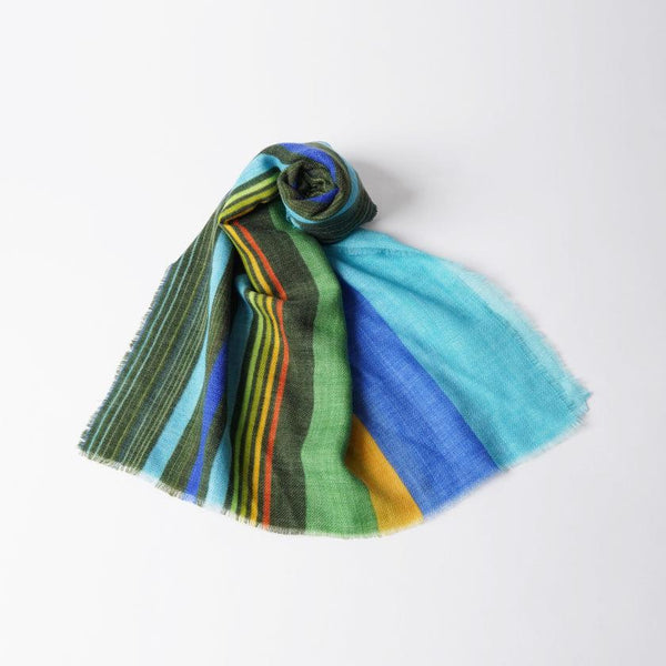 [圍巾]大通條紋（藍綠色）| Kyo Yuzen染色| Nogiguchi Kihei