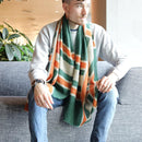 [SCARF]  LARGE LATTICE (GREEN-ORANGE) | KYO YUZEN DYEING | NOGIGUCHI KIHEI