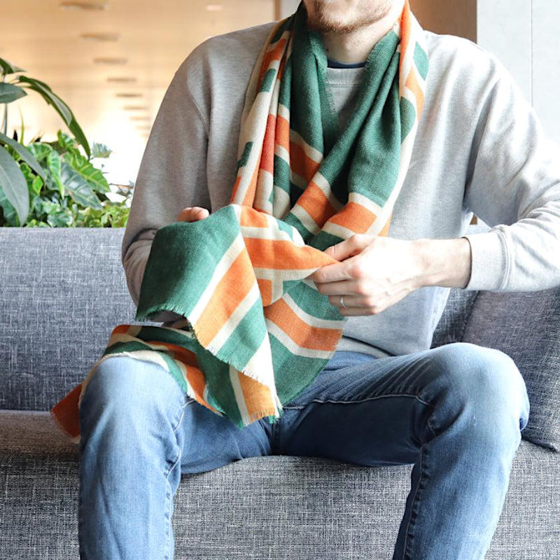 [圍巾]大晶格（綠橙色）| Kyo Yuzen染色| Nogiguchi Kihei