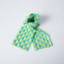 [STOLE] COTTON VERTICAL CHECKERBOARD (BLUE-GREEN-YELLOW) | KYO YUZEN DYEING | NOGIGUCHI KIHEI