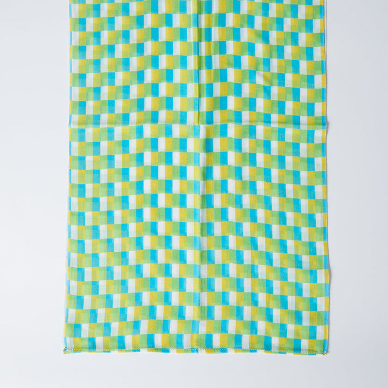 [偷了]棉花垂直棋盤格（藍綠色黃色）| Kyo Yuzen染色| Nogiguchi Kihei
