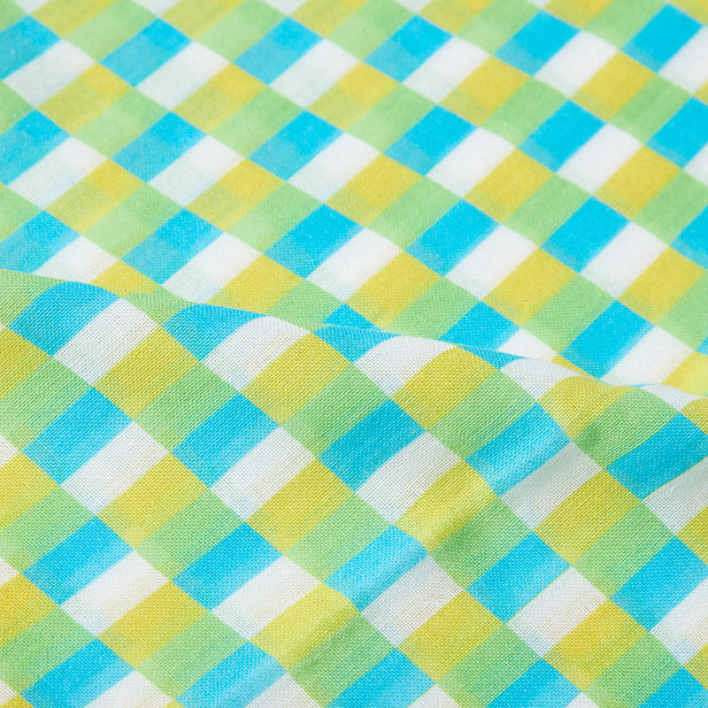 [偷了]棉花垂直棋盤格（藍綠色黃色）| Kyo Yuzen染色| Nogiguchi Kihei