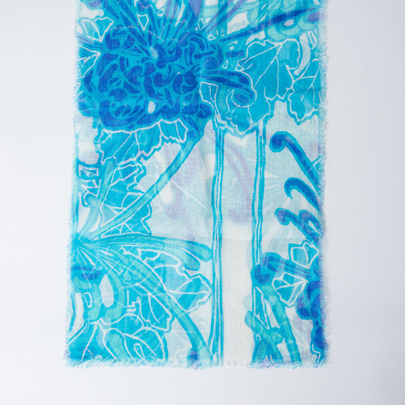 [偷了]亞麻160 x 35 seggy chrysanthemum（藍色）| Kyo Yuzen染色| Nogiguchi Kihei