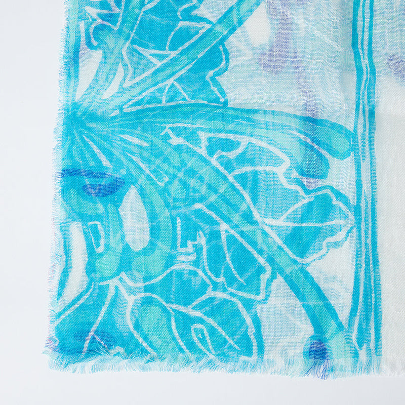 [偷了]亞麻160 x 35 seggy chrysanthemum（藍色）| Kyo Yuzen染色| Nogiguchi Kihei