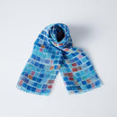 [STOLE] LINEN 160 X 35 SQUARE (BLUE) | KYO YUZEN DYEING | NOGIGUCHI KIHEI