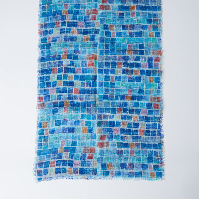 [偷了]亞麻160 x 35平方（藍色）| Kyo Yuzen染色| Nogiguchi Kihei