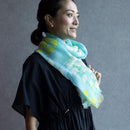 [STOLE] LINEN 160 X 35 FLOWER CIRCLE (BLUE) | KYO YUZEN DYEING | NOGIGUCHI KIHEI