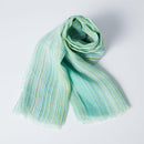 [STOLE] LINEN 190 X 52 STRIPE (COOL GREEN & BLUE) | KYO YUZEN DYEING | NOGIGUCHI KIHEI