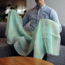 [STOLE] LINEN 190 X 52 STRIPE (COOL GREEN & BLUE) | KYO YUZEN DYEING | NOGIGUCHI KIHEI