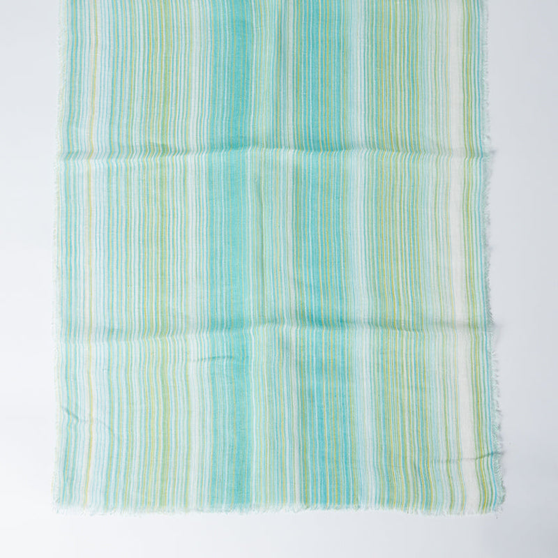 [STOLE] LINEN 190 X 52 STRIPE (COOL GREEN & BLUE) | KYO YUZEN DYEING | NOGIGUCHI KIHEI