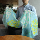 [STOLE] LINEN 190 X 52 FLOWER CIRCLE (BLUE) | KYO YUZEN DYEING | NOGIGUCHI KIHEI