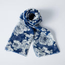 [STOLE] LINEN 190 X 52 YUZEN FLOWER (WHITE) | KYO YUZEN DYEING | NOGIGUCHI KIHEI