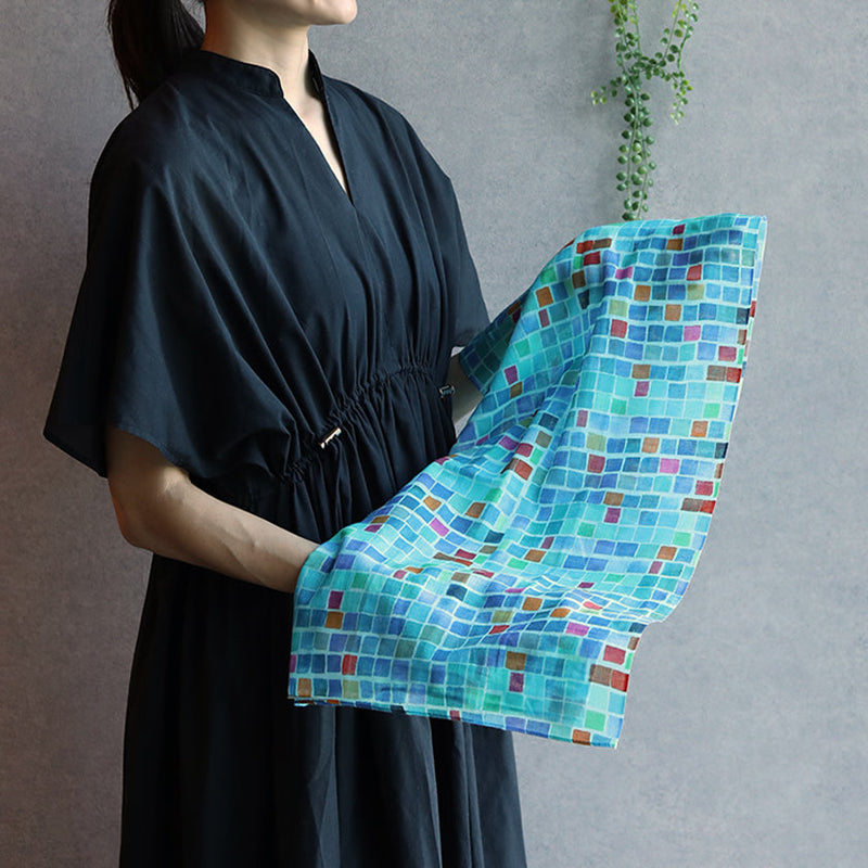 [偷了]棉花方（藍色）| Kyo Yuzen染色| Nogiguchi Kihei