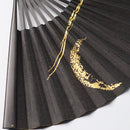 [HAND FAN] CRESCENT MOON (BLACK) GOLD LEAF | KARAKAMI (JAPANESE PAPER)｜KEIBIFUGETSU