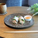 [LARGE PLATE (PLATTER)] RIMMED DISH WITH GRAPES ARABESQUE - GRAY | PRINTING AND KYO-YUZEN ENGRAVING| SANSAI STUDIO