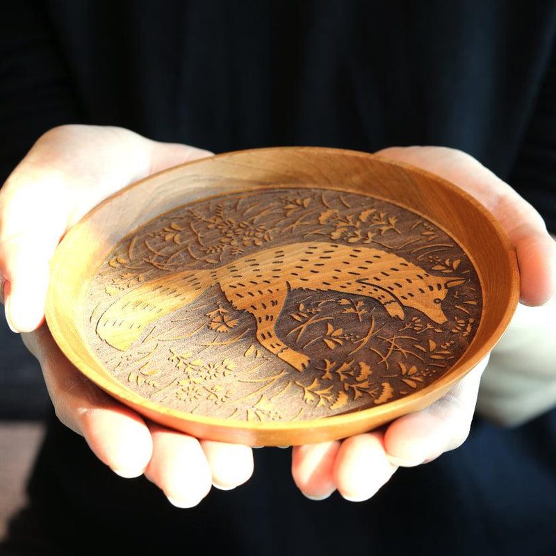 [SMALL DISH] FOX AND AUTUMN GRASSES | PRINTING AND KYO-YUZEN ENGRAVING| SANSAI STUDIO