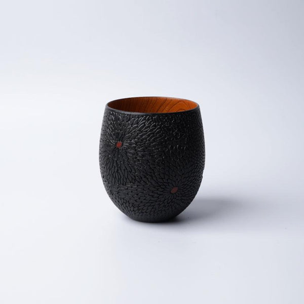 [杯]菊花圖案（黑色）|印刷和Kyo-Yuzen雕刻| Sansai Studio