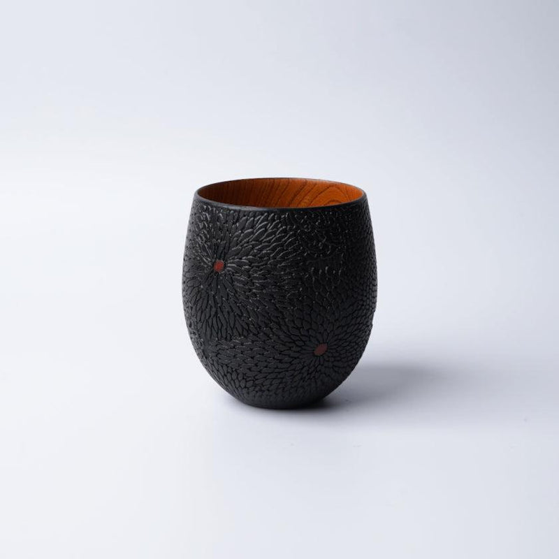 [CUP] CHRYSANTHEMUM PATTERN (BLACK) | PRINTING AND KYO-YUZEN ENGRAVING| SANSAI STUDIO