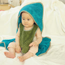 [BABY GIFT SET] SWADDLE * 1 (CARIBBEAN BLUE) / BIB * 1 (ORANGE) | ORGANIC TOWEL | HIPPOPOTAMUS
