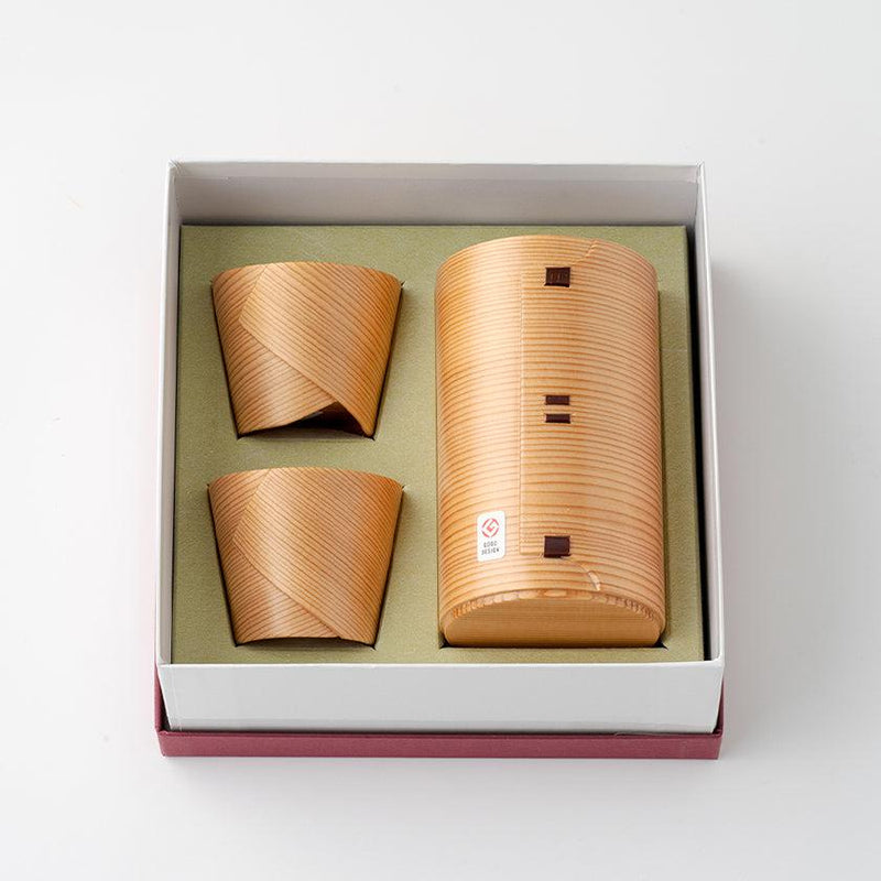 [SAKE BOTTLE & CUP SET] 3-PIECE SET (BOTTLE FOR 180ml) | ODATE MAGEWAPPA | KURIKYU