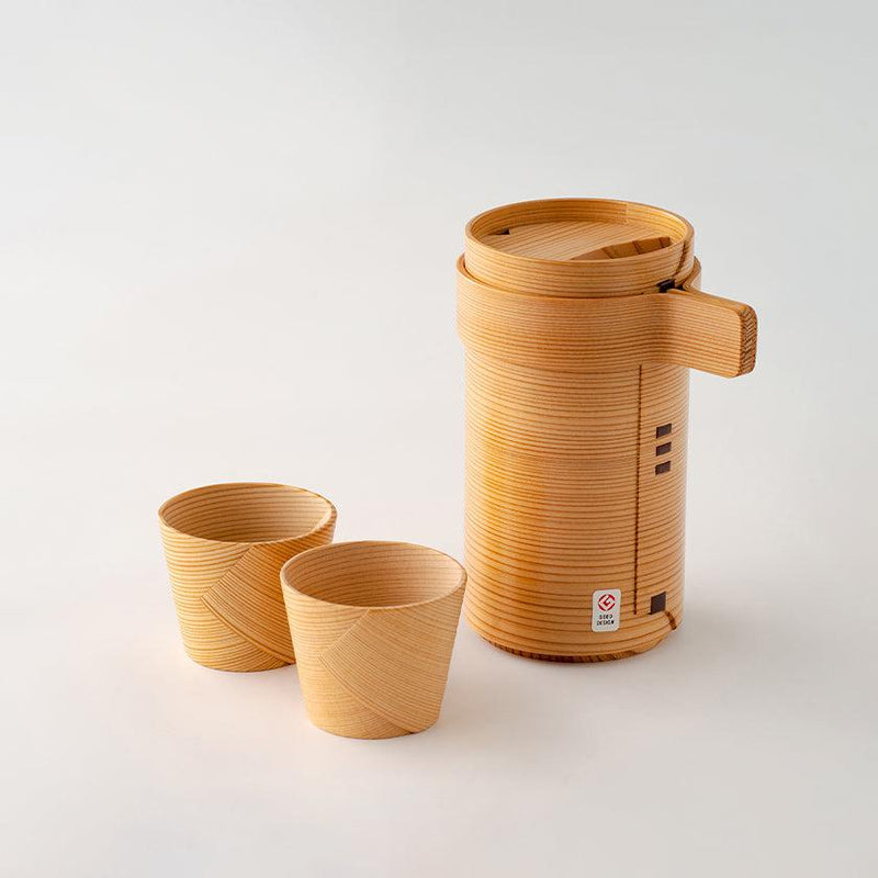 [SAKE BOTTLE & CUP SET] 3-PIECE SET (BOTTLE FOR 360ml) | ODATE MAGEWAPPA | KURIKYU