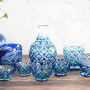 [SAKE BOTTLE] DOUBLE-COVERED KATAKUCHI (GREEN-LAPIS LAZULI) IN A PAULOWNIA BOX | SATUMA VIDRO | SATSUMA CUT GLASS