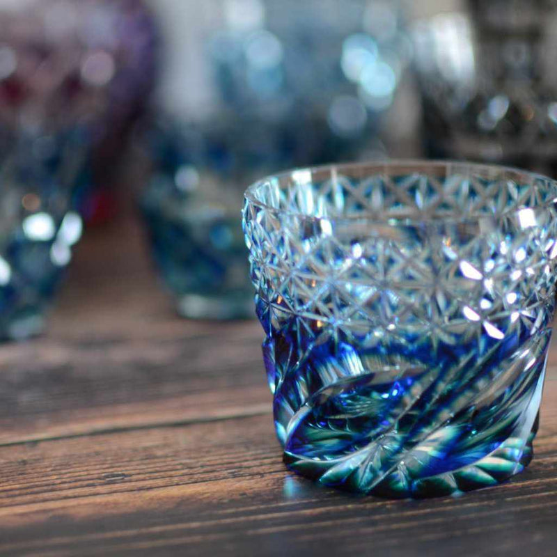 [GLASS] DOUBLE-COVERED BUCKWHEAT LAPIS LAZULI (GREEN-LAPIS LAZULI) IN A PAULOWNIA BOX | SATUMA VIDRO | SATSUMA CUT GLASS