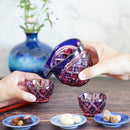 [SAKE BOTTLE] DOUBLE-COVERED KATAKUCHI (GOLD RED-LAPIS LAZULI) IN A PAULOWNIA BOX | SATUMA VIDRO | SATSUMA CUT GLASS