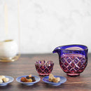 [SAKE BOTTLE] DOUBLE-COVERED KATAKUCHI & MINI-OCHOKO 2-PIECE SET (GOLD RED-LAPIS LAZULI) IN A PAULOWNIA BOX | SATUMA VIDRO | SATSUMA CUT GLASS